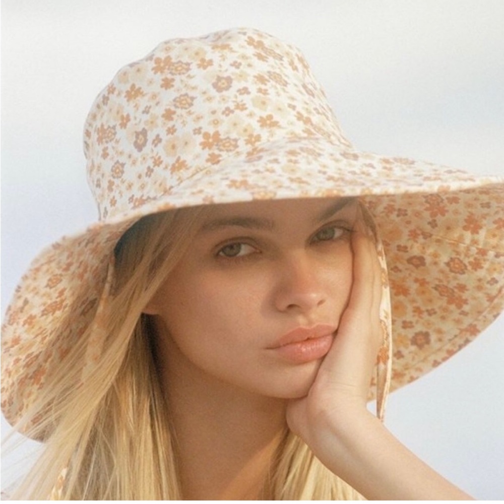 Lack Of Color Cream Floral Wide-Brim Bucket Hat